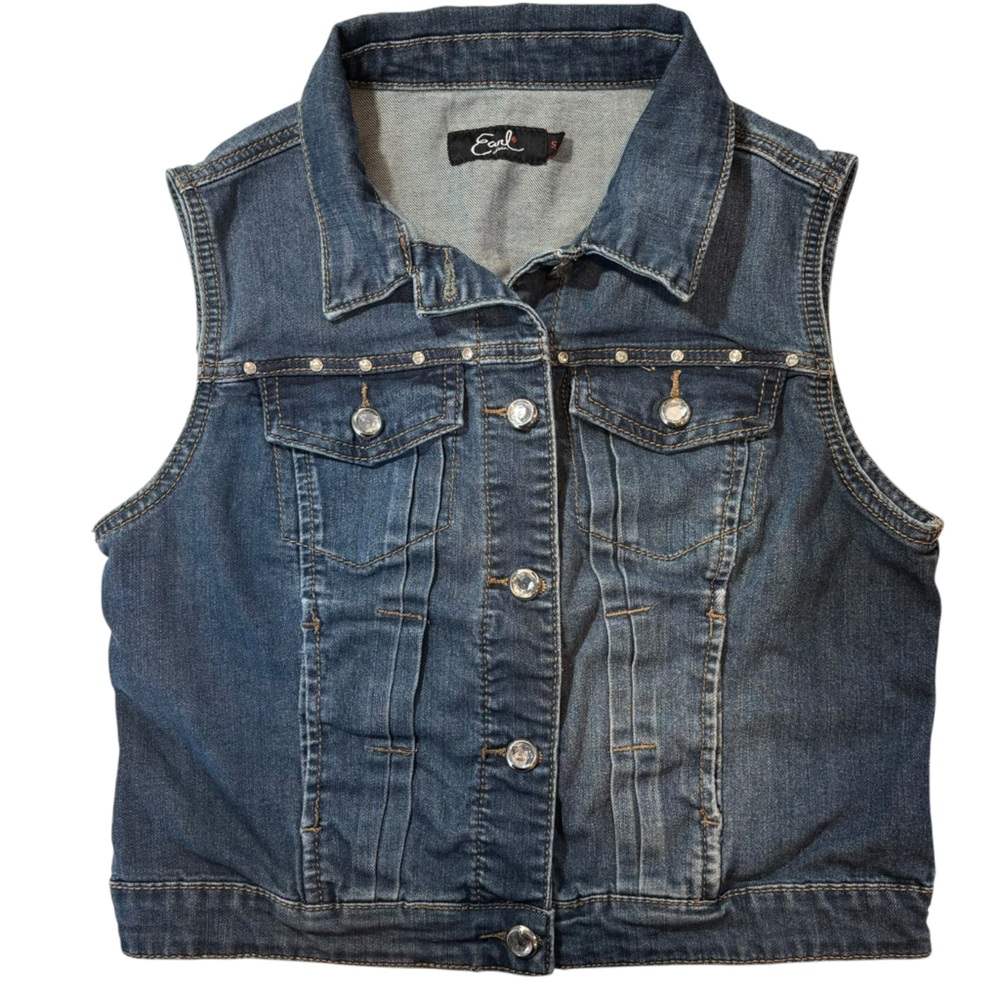 Earl Jeans Blue Denim Vest rhinestone embellished size small